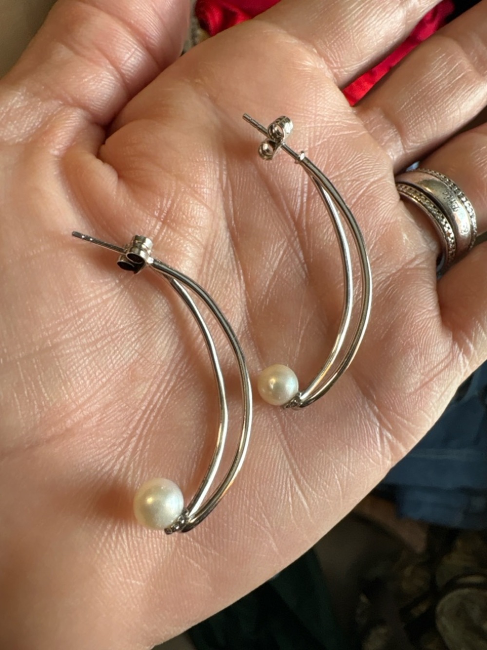 Vantel Pearls 925 Sterling Silver Double-Arc Earrings Real Pearl Vantel Brand